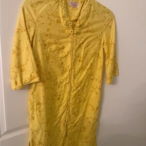 Vintage Asian Yellow Floral Dress with Button Detail
